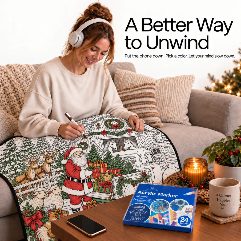 Christmas Coloring Blanket for Adults - 50 x 60 in