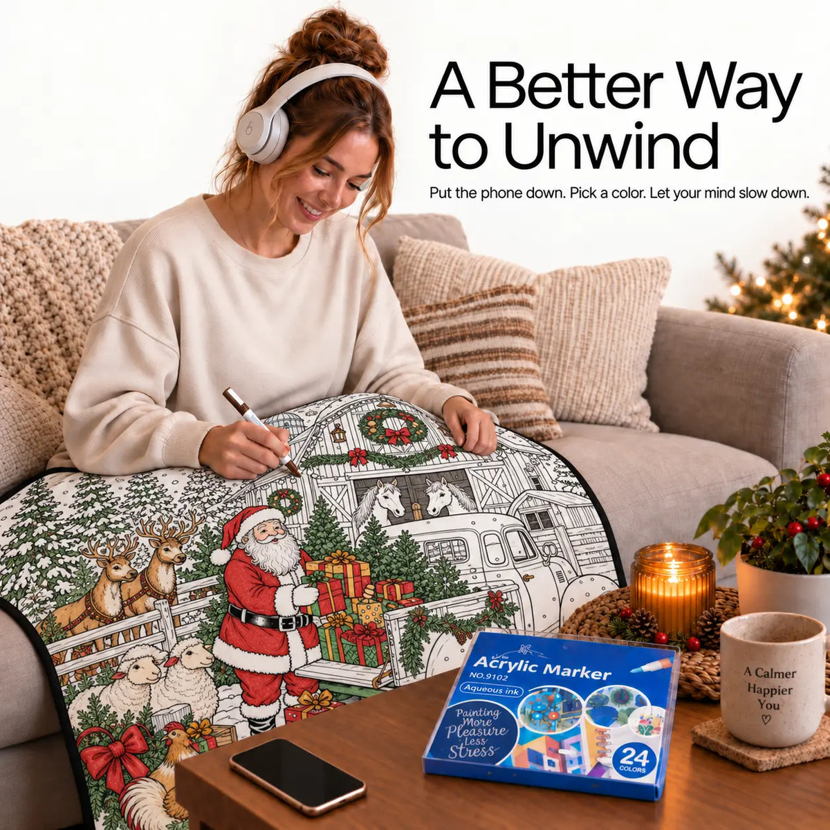 Christmas Coloring Blanket for Adults - 50 x 60 in