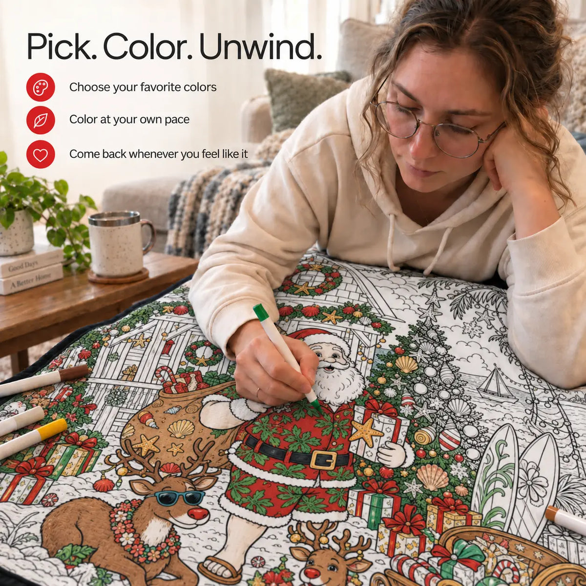 Christmas Coloring Blanket for Adults - 50 x 60 in