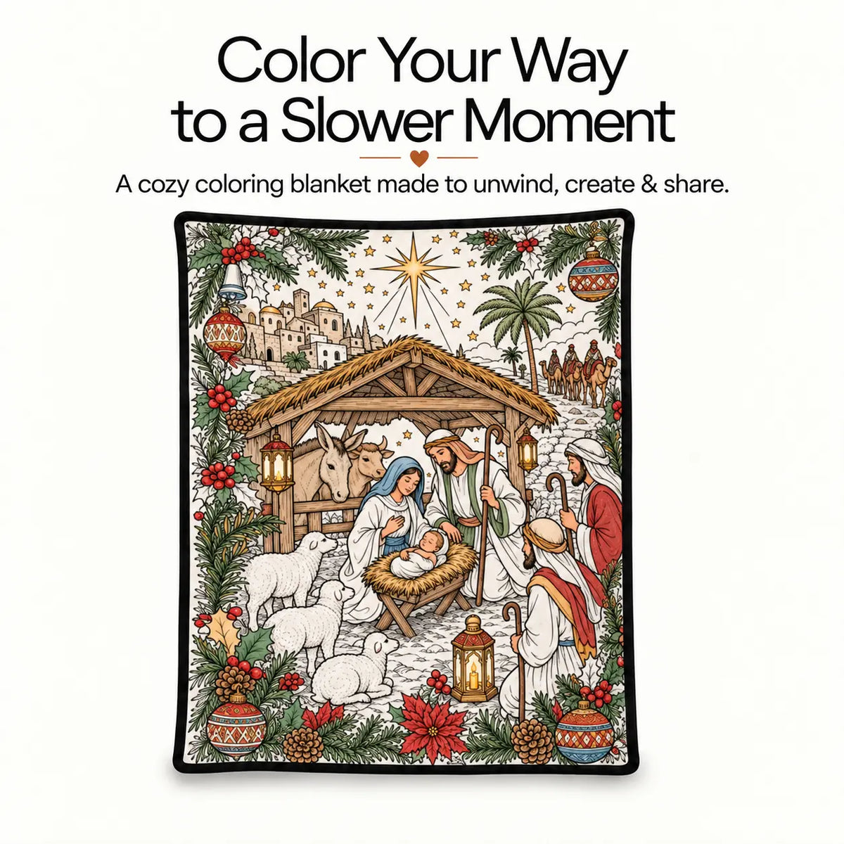 Christmas Coloring Blanket for Adults - 50 x 60 in