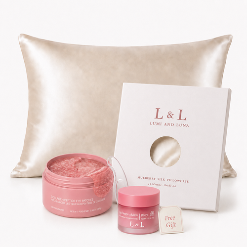 Night Duo Bundle — collagen eye patches, silk pillowcase, and lip mask