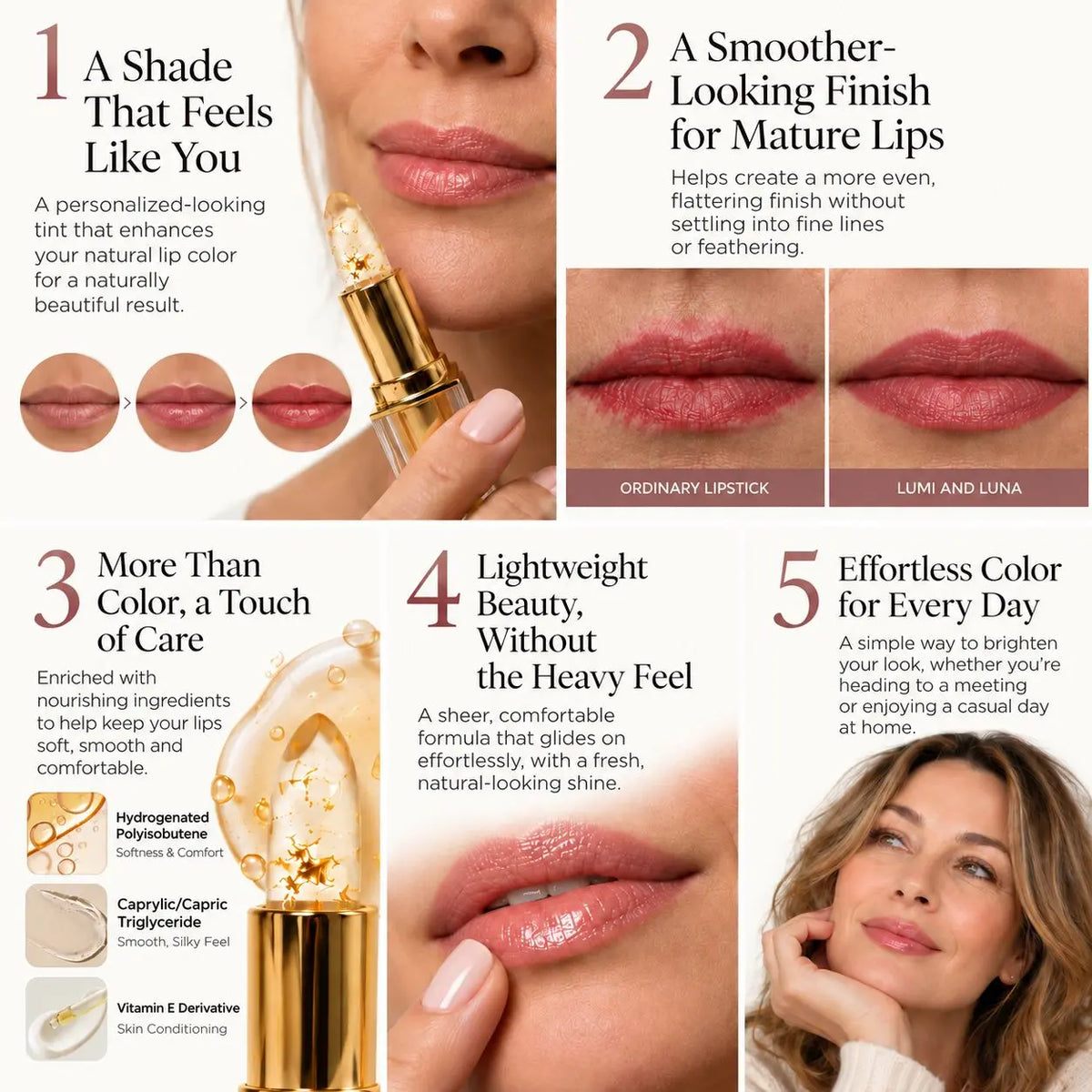 Color-Adapting Lipstick for Mature Lips